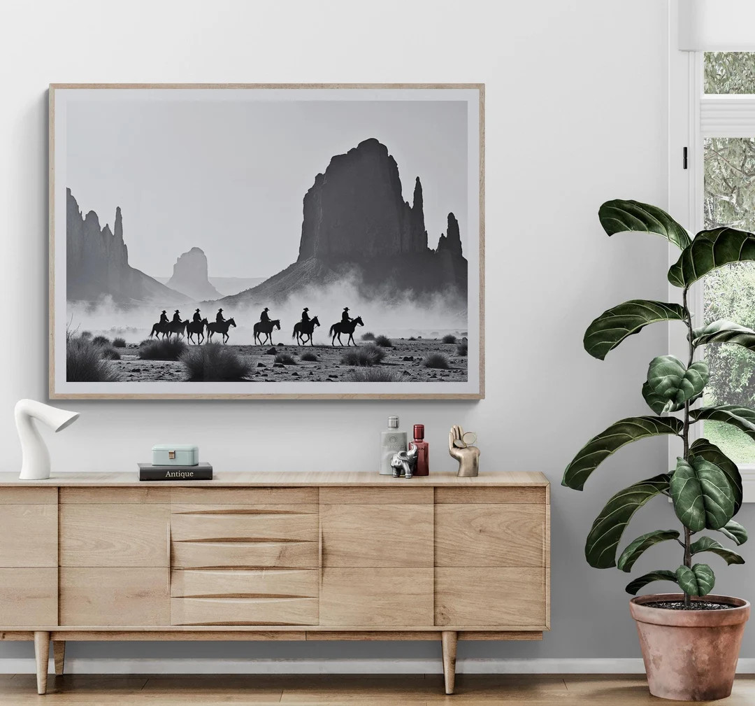Fine Art Black and White Cowboy Print Cowboys in Monument Valley Framed Wild West Cowboy Fine Art... | Etsy (US)