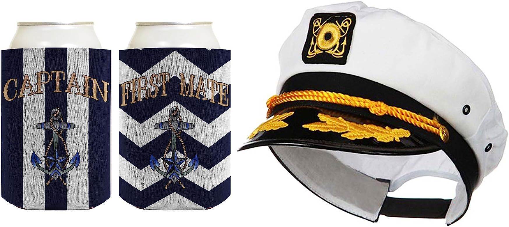 Captain Hat Yacht Cap Funny Beer Coolie Captain and First Mate Can Coolie Bundle | Amazon (US)