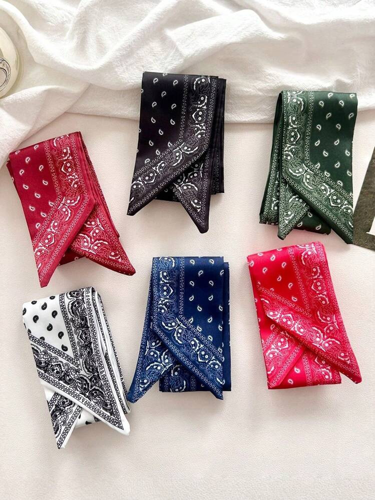 6pcs/Set Women Casual Elegant Paisley Print Silk Scarves & Head Wraps, Multi-Purpose Gift For Dai... | SHEIN