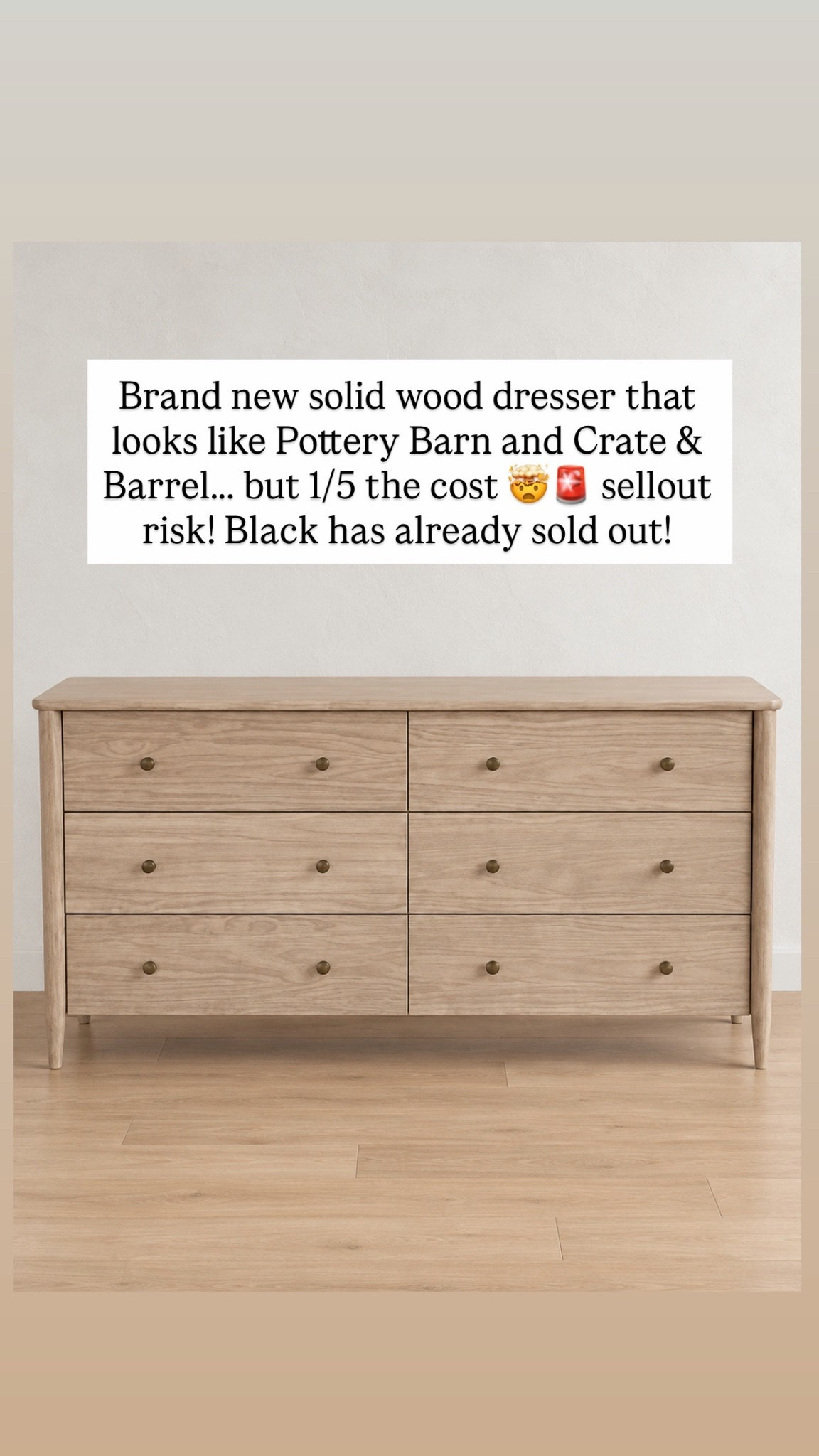 Brand new solid wood dresser that looks like Pottery Barn and Crate & Barrel….. but 1/5 the cost 🤯🚨 sellout risk! Black has already sold out! 

Review photos show the color! 😍