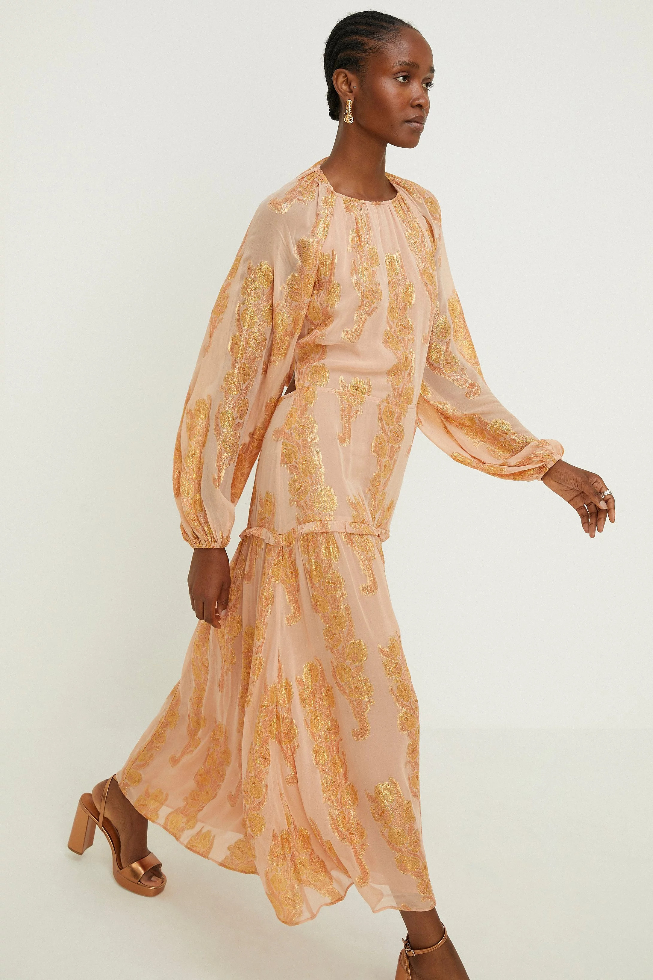 Petite Metallic Jacquard Midi Dress | Oasis UK & IE