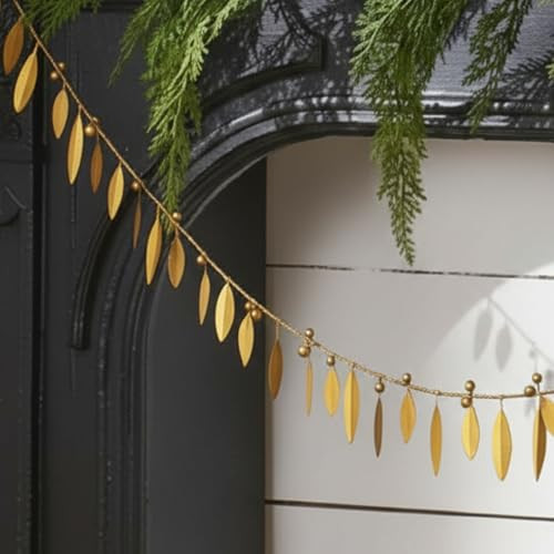 Moxweyeni Rustic Iron Metal Holly Garland 5ft Antique Metal Leaves and Berries Decor Retro Brass Finish Christmas Holiday Decor for Vintage Country Farmhouse Home Decoration | Amazon (US)