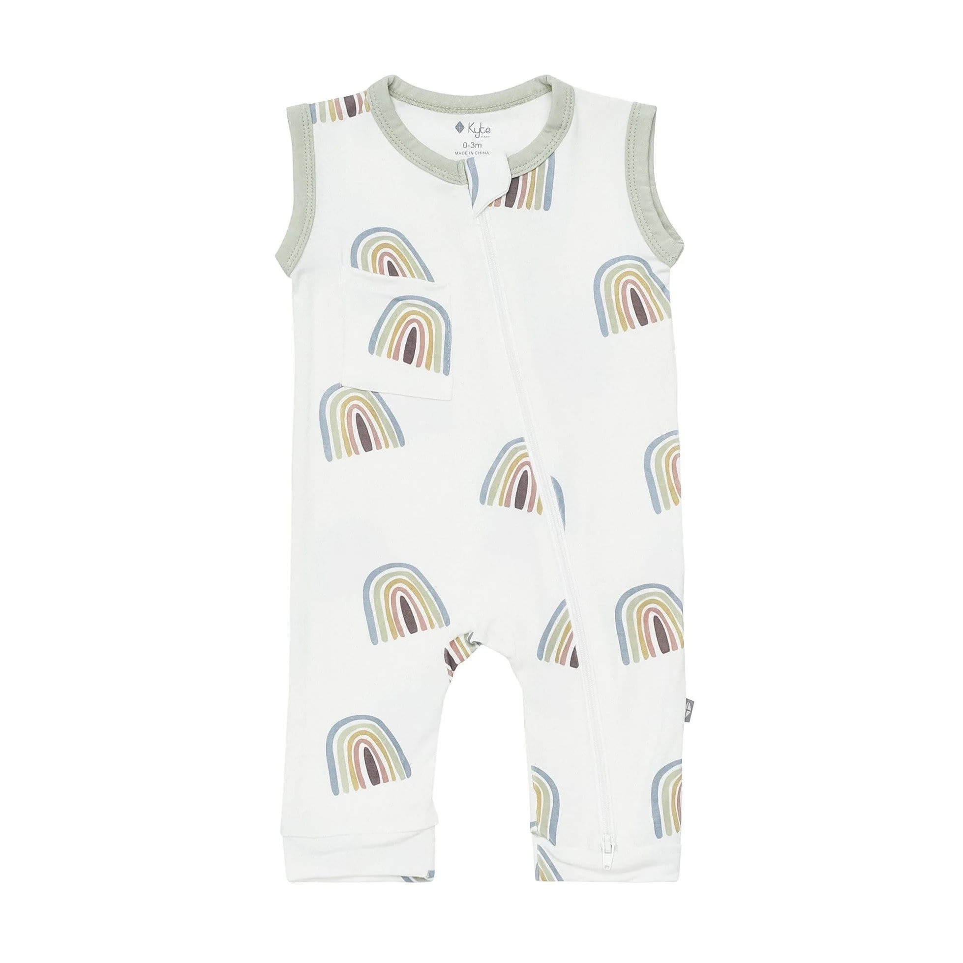 Zipper Sleeveless Romper in Aloe Rainbow | Kyte BABY
