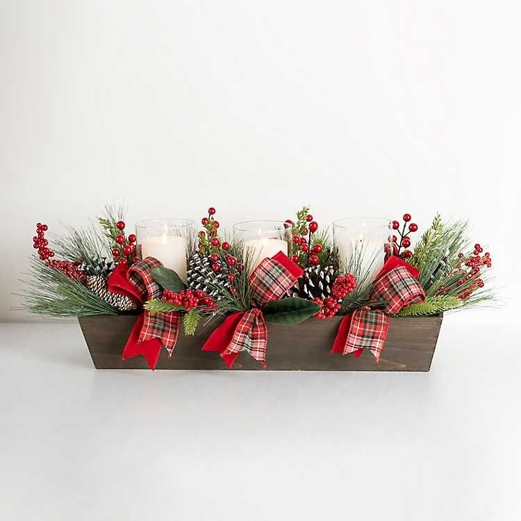 Plaid Ribbon and Berries Candle Centerpiece | Kirkland's Home