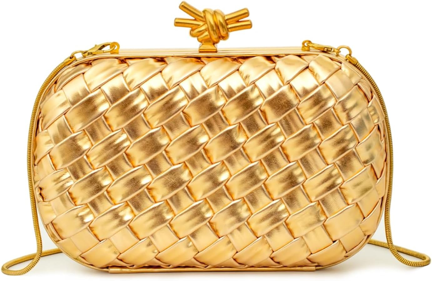 Handwoven Clutch Evening Bag for Women – Structured PU Leather Purse with Chain Strap for Weddi... | Amazon (US)