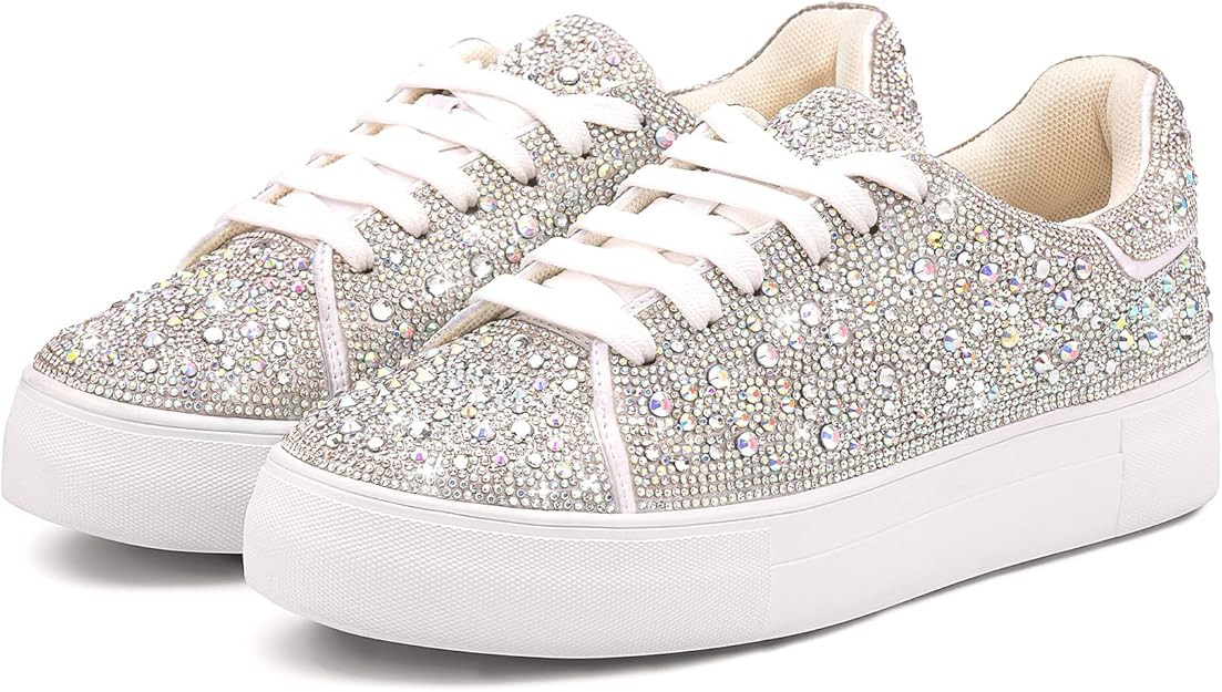 Suokdil Sparkle Rhinestone Sneakers for Women - Bling Fashion Bedazzled Platform Tennis Shoes - W... | Amazon (US)