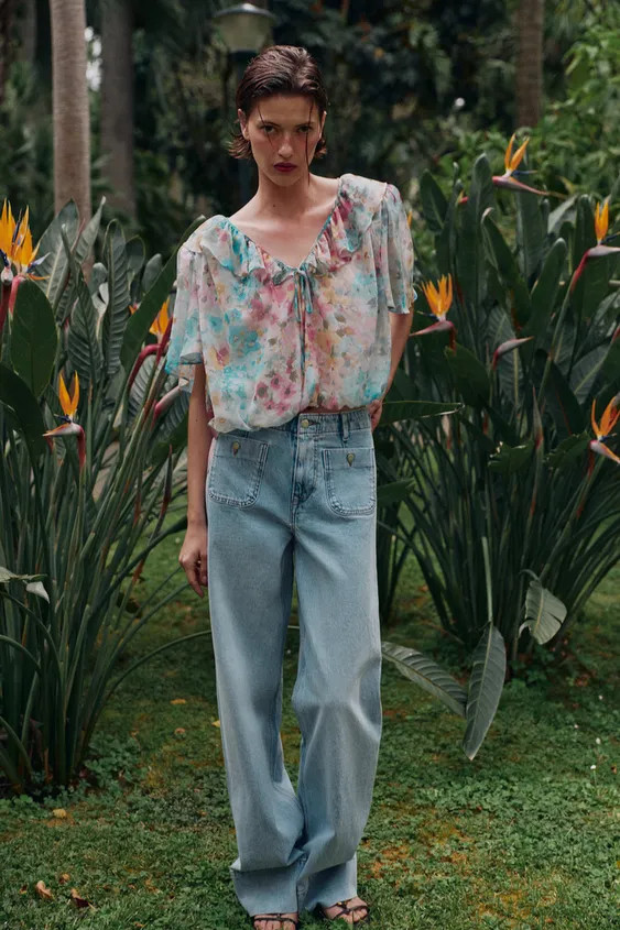 RUFFLED FLORAL PRINT BLOUSE | Zara US