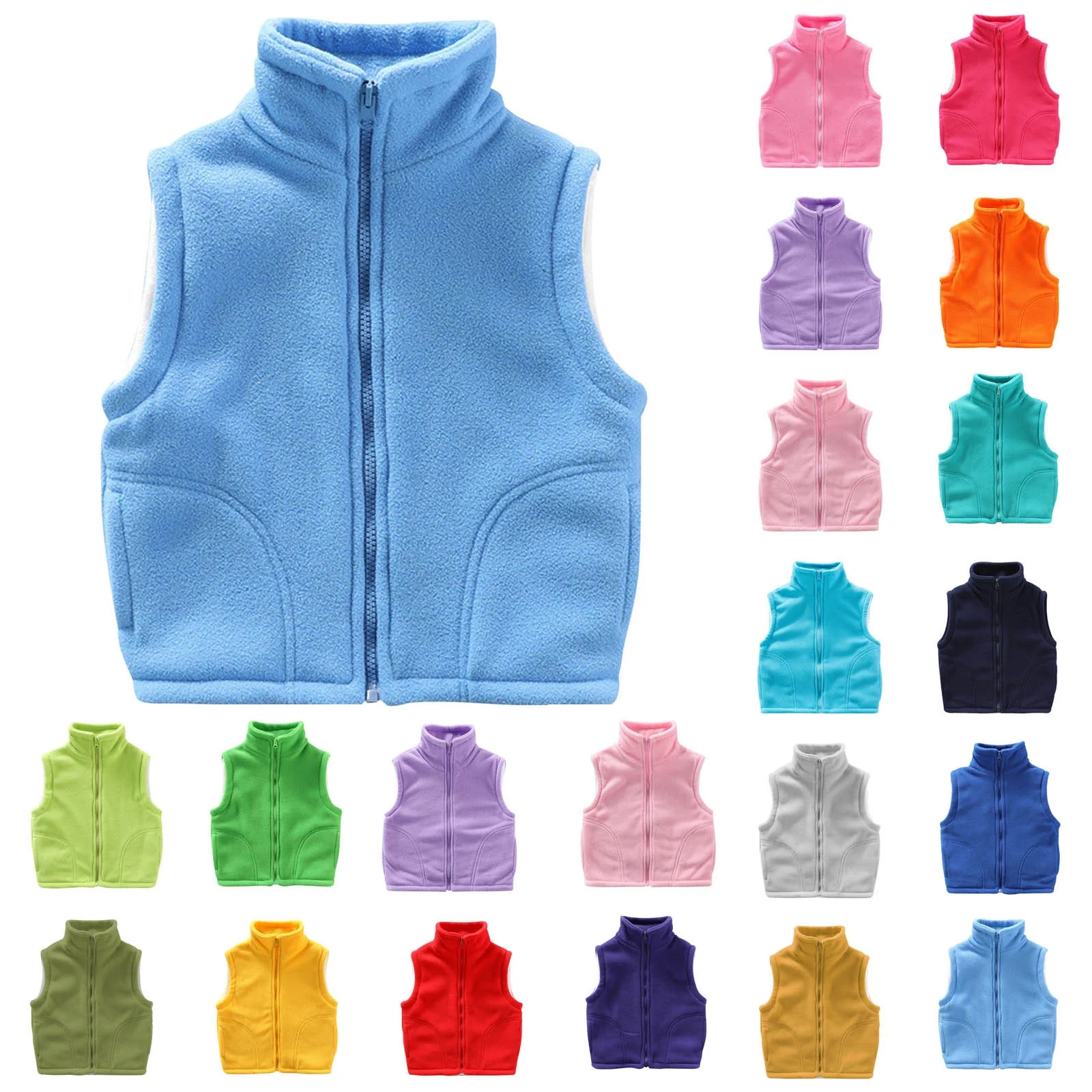 HAOTAGS Kids Fleece Zipper Vest,Stand Collar Solid Warm Thickened Fleece Vest Light Blue 5-6Years | Walmart (US)