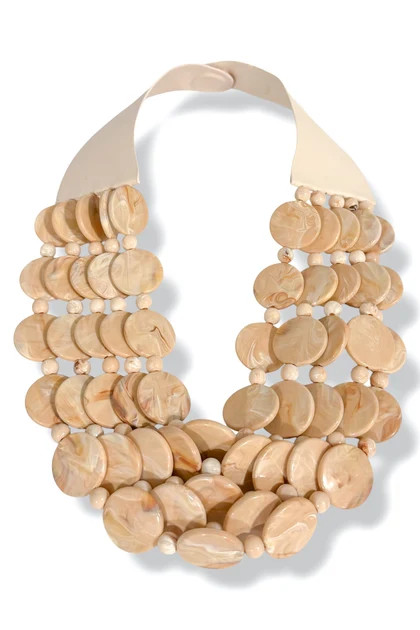 Tessa Beige Marble Disk Bead Statement Necklace | The Willow Tree