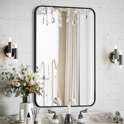 BEAUTYPEAK 26-in W x 37.8-in H Rectangle Black Framed Wall Mirror | Lowe's