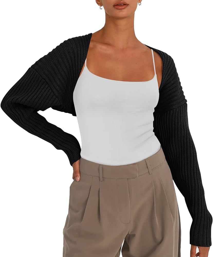 LILLUSORY Y2K Bolero Long Sleeve Cardigan Cropped Open Front Shrug 2024 Sweater Women | Amazon (US)