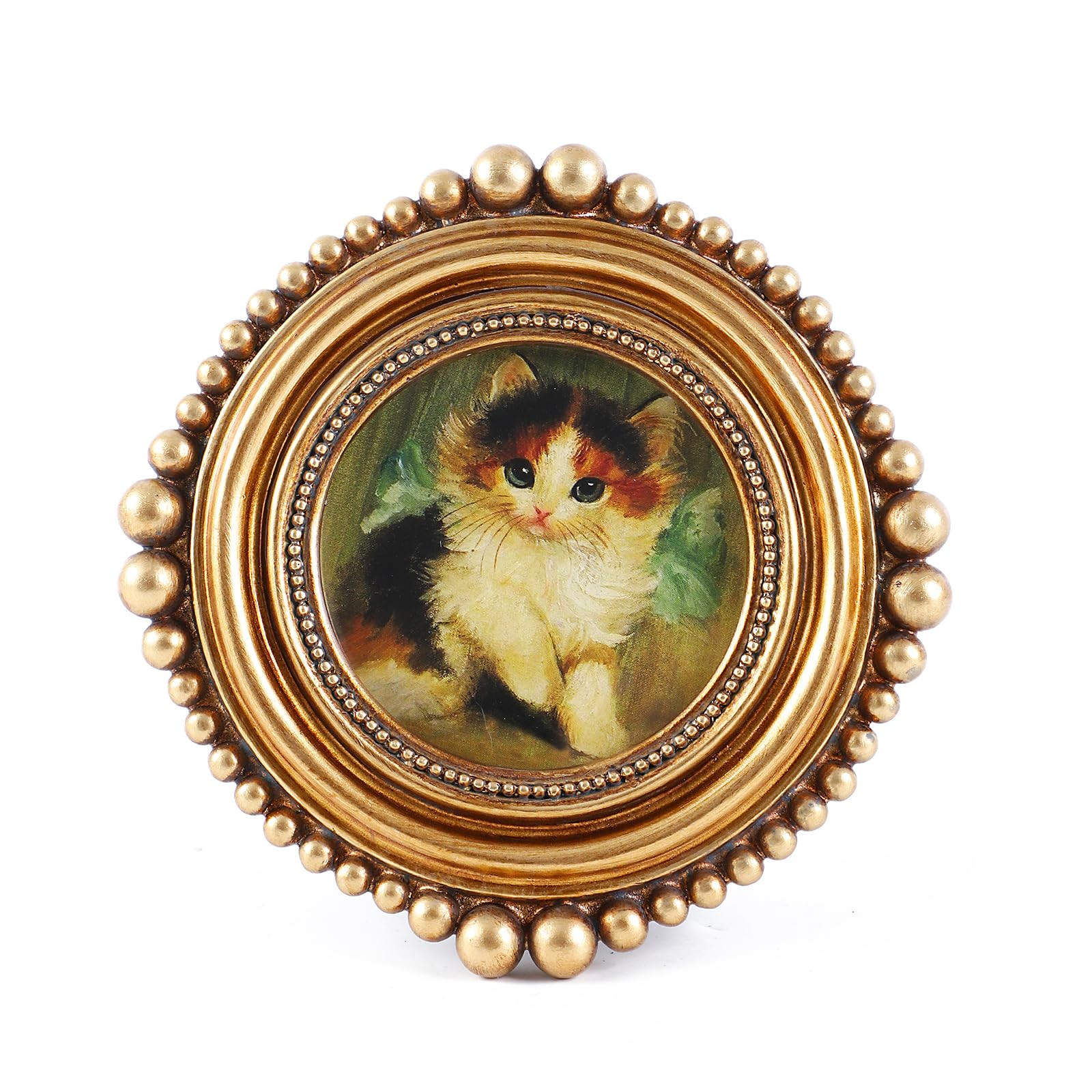 SIKOO Small Vintage Picture Frame 3x3 Bronze Gold Antique Ornate Round Photo Frame with Bead for ... | Amazon (US)