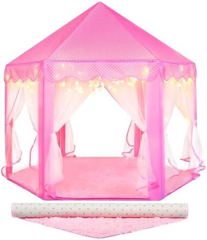 Princess Tent for Girls Indoor: with Rug, Star Lights - Pink Play Tent for Kids, Girls Toys for I... | Amazon (US)