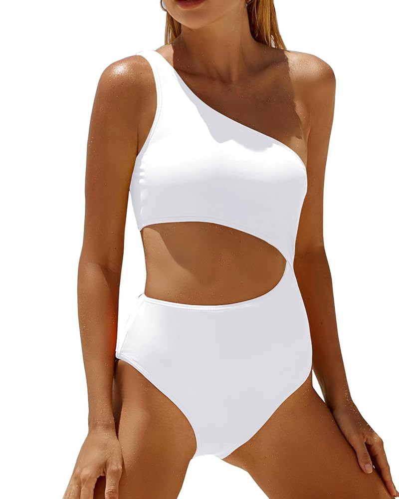 Women's One Piece Swimsuit- One Shoulder Bathing Suit Cutout Tummy Control Swimwear | Amazon (US)