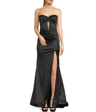 Strapless Twist Front Illusion Corseted Side Slit Dress | Dillard's