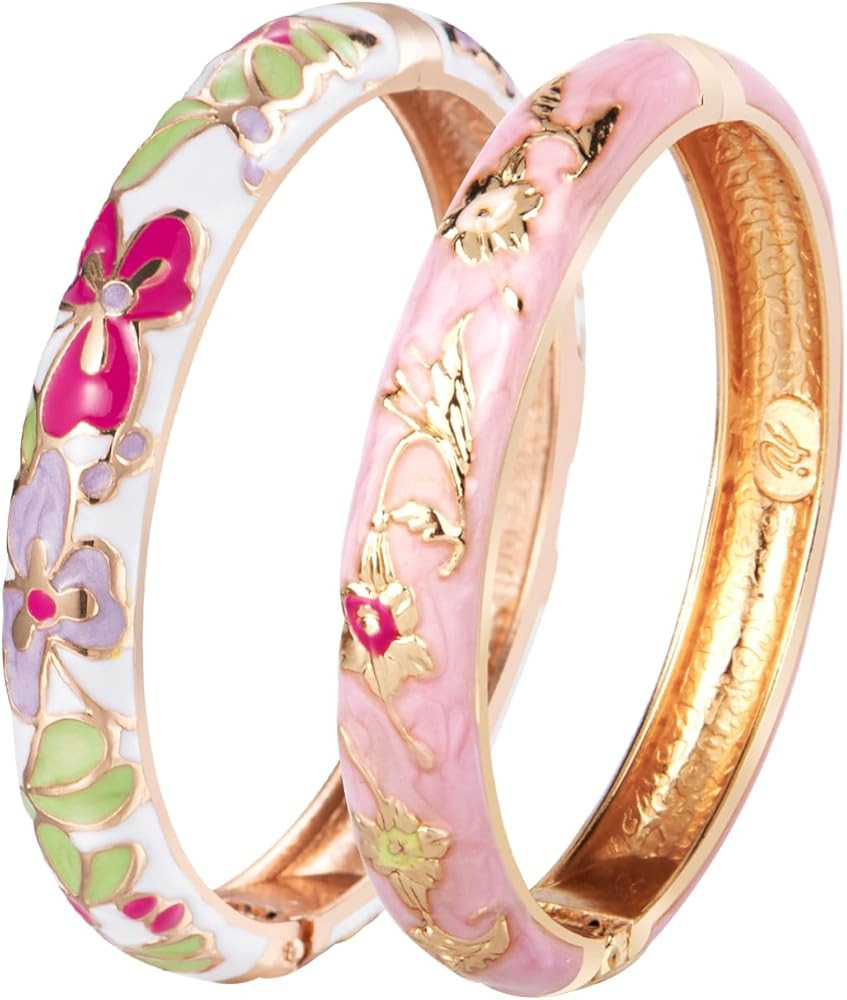 UJOY Classic Cloisonne Bracelets Enamel Jewelry Plated Bamboo Flower Cuff Metal Bangle for Women ... | Amazon (US)