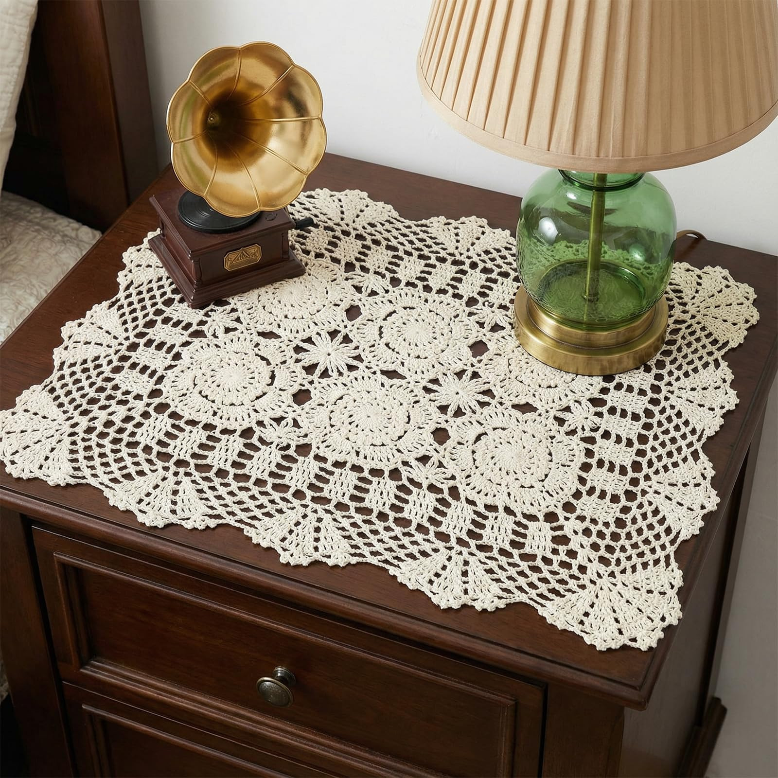 Cotton Handmade Crochet Lace Table Runners Square Handmade Cotton Lace Thread Cloth, 15.7x19.7 In... | Amazon (US)