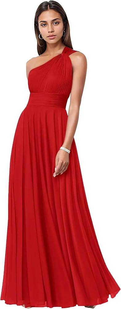 One Shoulder Bridesmaid Dresses for Women Chiffon Formal Wedding Dress with Pockets Ruched Brides... | Amazon (US)