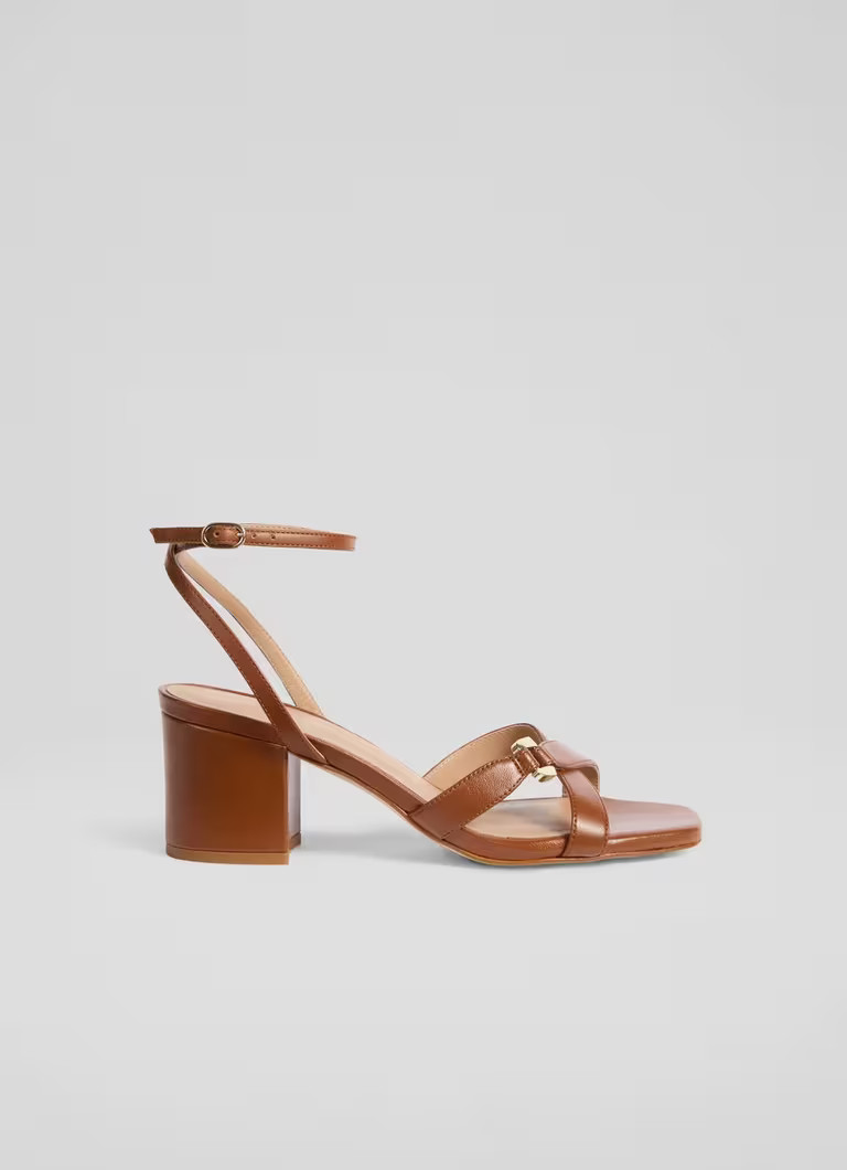 Ena Tan Leather Oloid Low Block Heel Sandals | L.K. Bennett (UK)