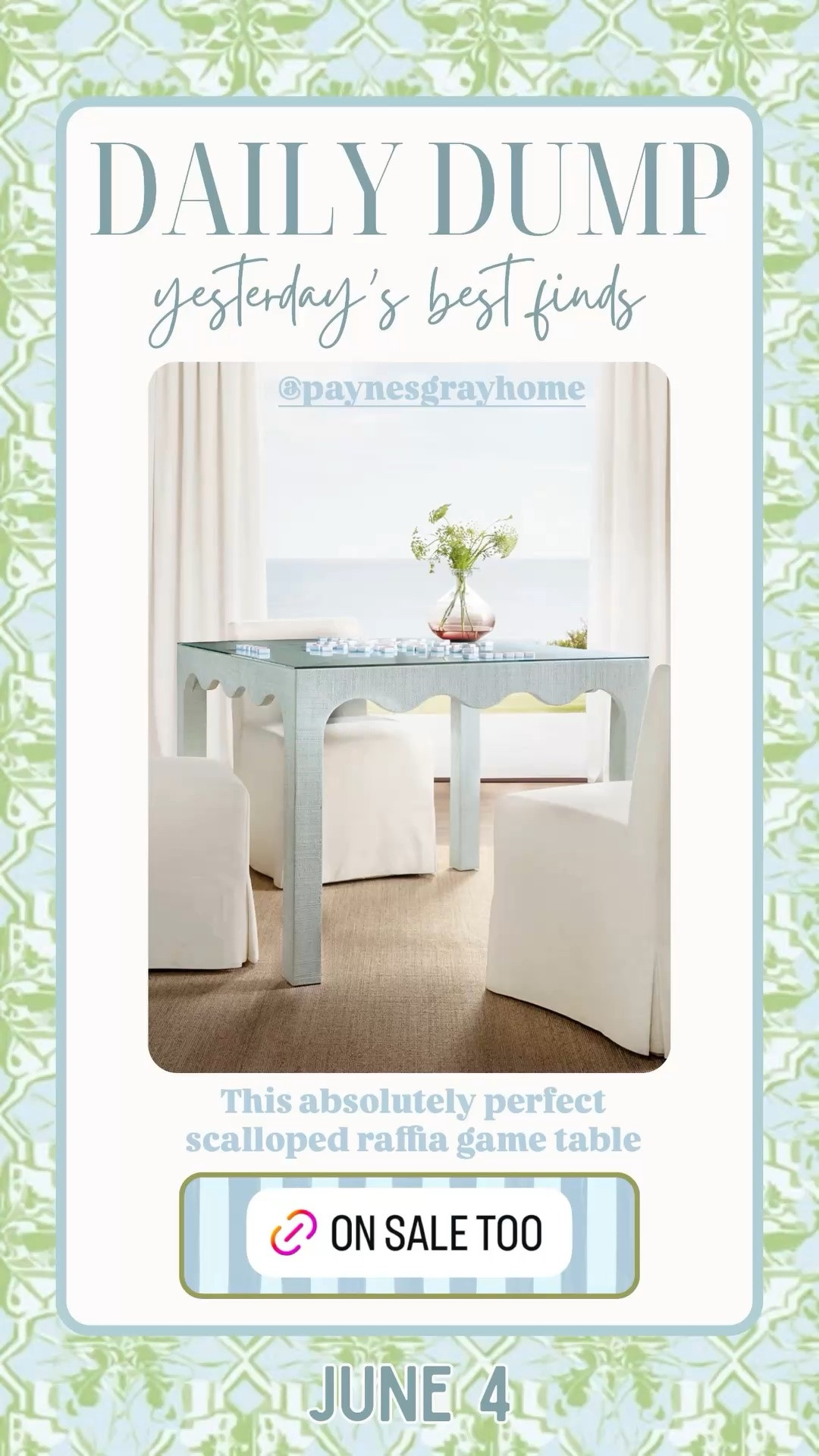 This absolutely perfect scalloped raffia game table  @paynesgrayhome