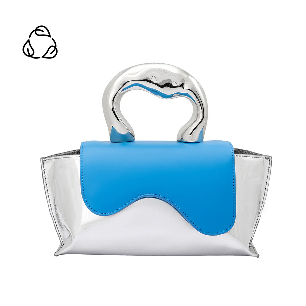 Blue Akari Small Recycled Vegan Leather Top Handle Bag | Melie Bianco | Melie Bianco