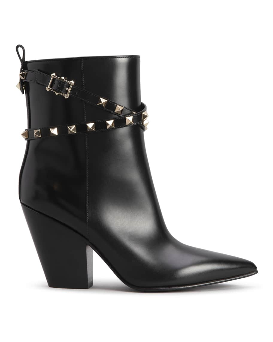 Rockstud Calfskin Western Ankle Booties | Neiman Marcus