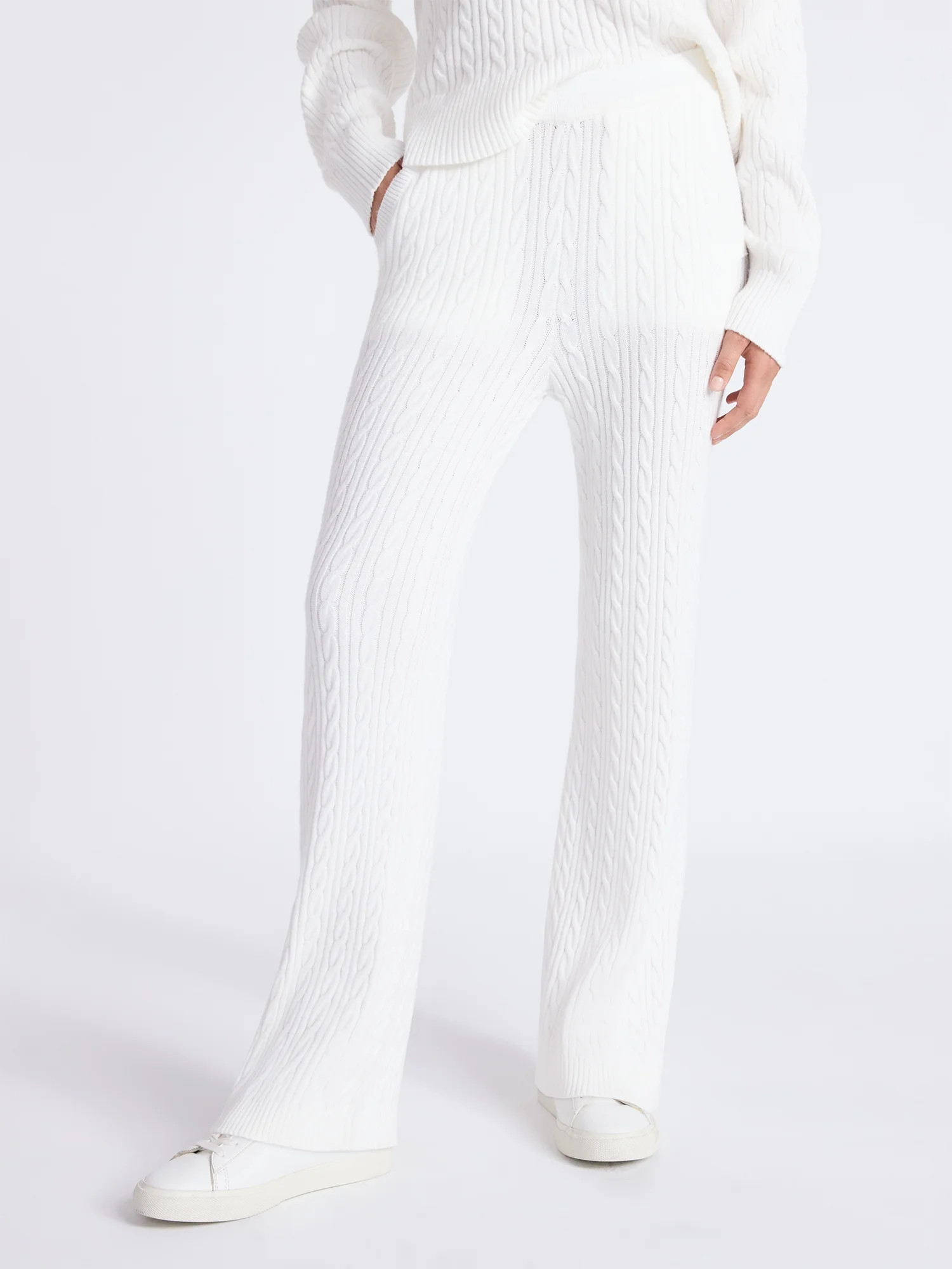 Free Assembly Women's Cozy Yarn Wide Leg Cable Knit Sweater Pants, Size XS-XXL | Walmart (US)