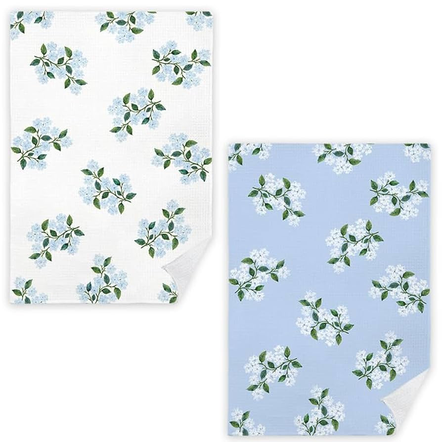 Blue Hydrangea Floral Kitchen Towels Set of 2, Farmhouse Spring Flower Dish Tea Towels for Kitche... | Amazon (US)