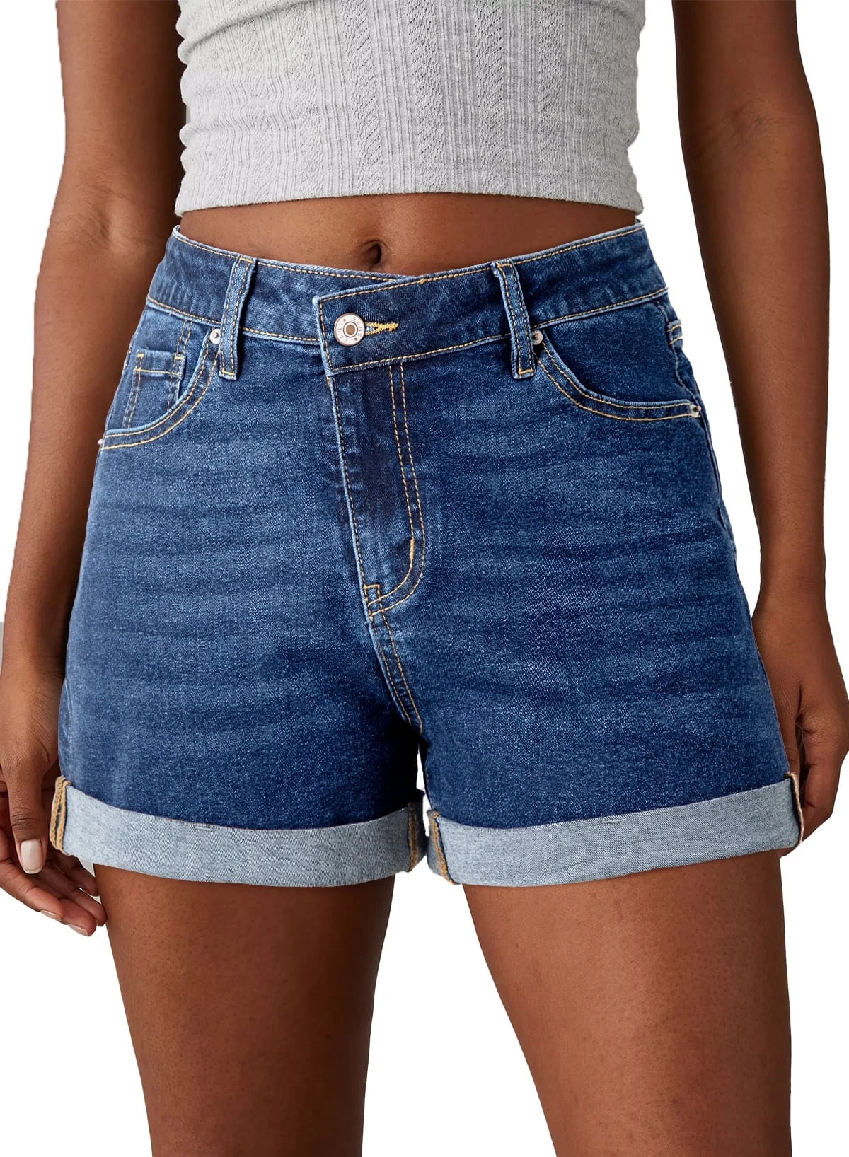 DOKOTOO Women's Jean Shorts High Waisted Stretchy Denim Shorts Summer Casual Rolled Hem Distresse... | Walmart (US)