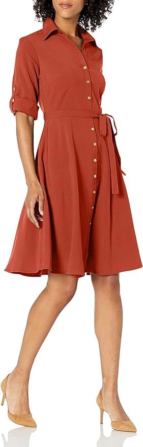 Sharagano Women's Button Front Pleated Shirt Casual Dress | Amazon (US)