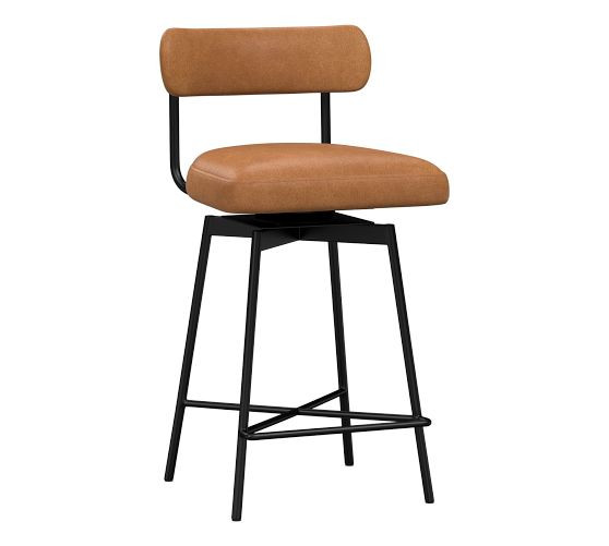 Maison Leather Low Back Swivel Stool | Pottery Barn (US)