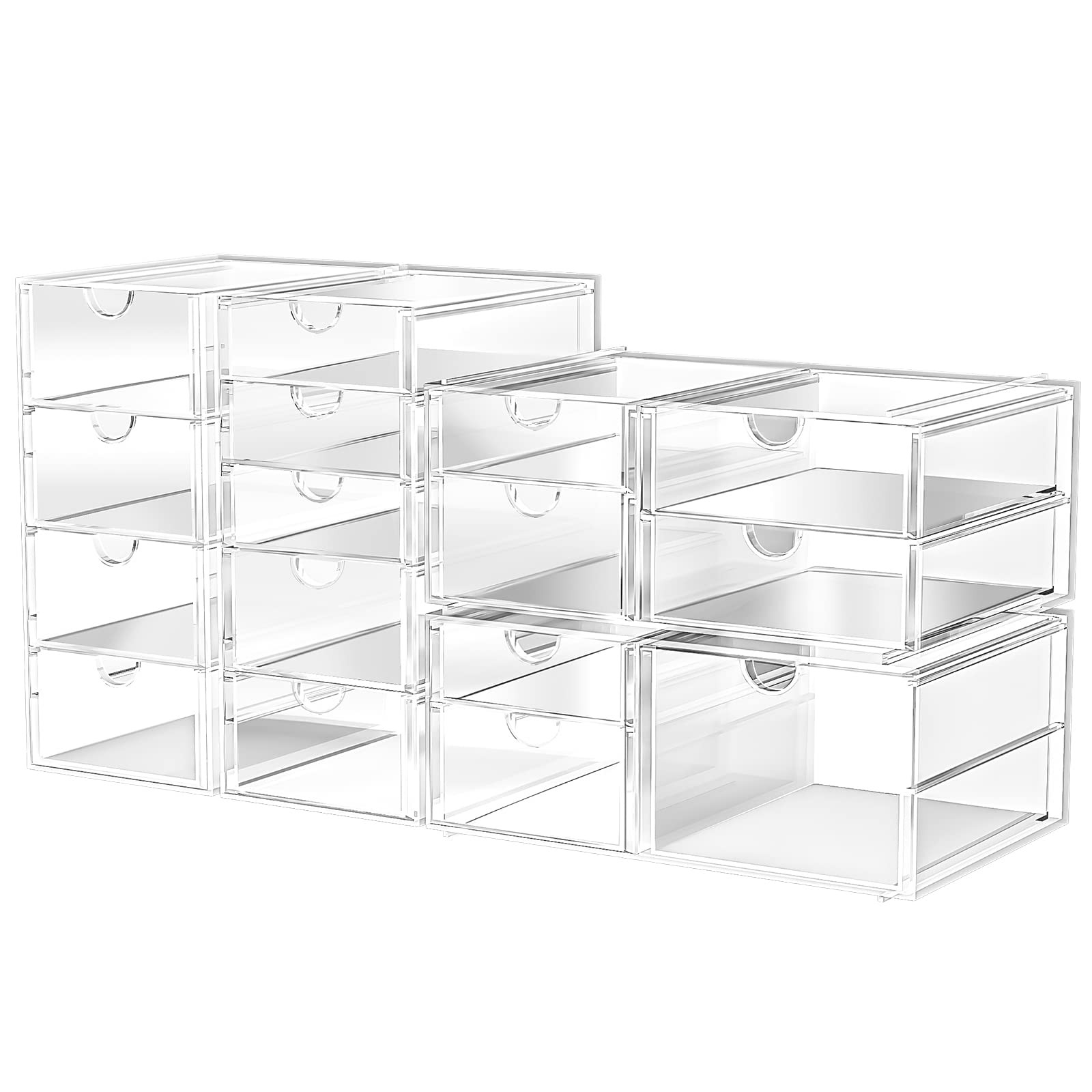 Makeup Organizer With 16 Drawers, 4 Pcs Desktop Office Supplies, Desk Organizers, Clear Desk Acce... | Amazon (US)