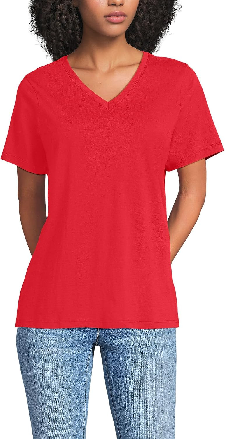 Lands' End Women's Supima V-Neck T-Shirt | Amazon (US)