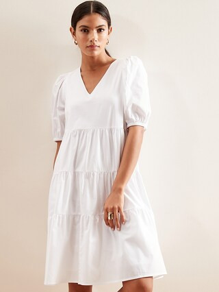 Puff Sleeve Organic Cotton Tiered Dress | Banana Republic Factory