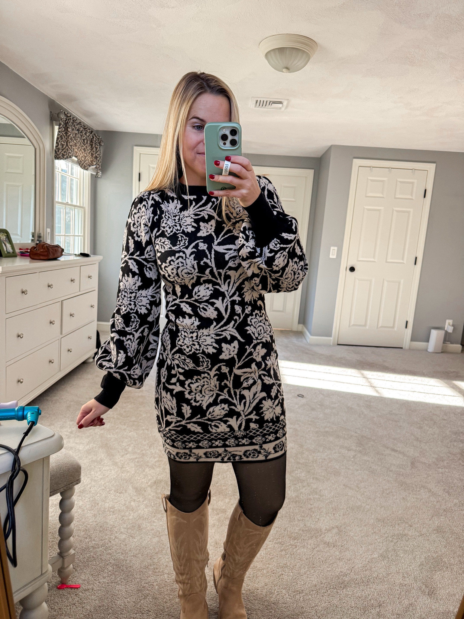 Abstract pattern sweater dress, 

Date night, sweater style, winter style, winter must have, mom ootd, 

#LTKmomlife #LTKootd #LTKSaleAlert
