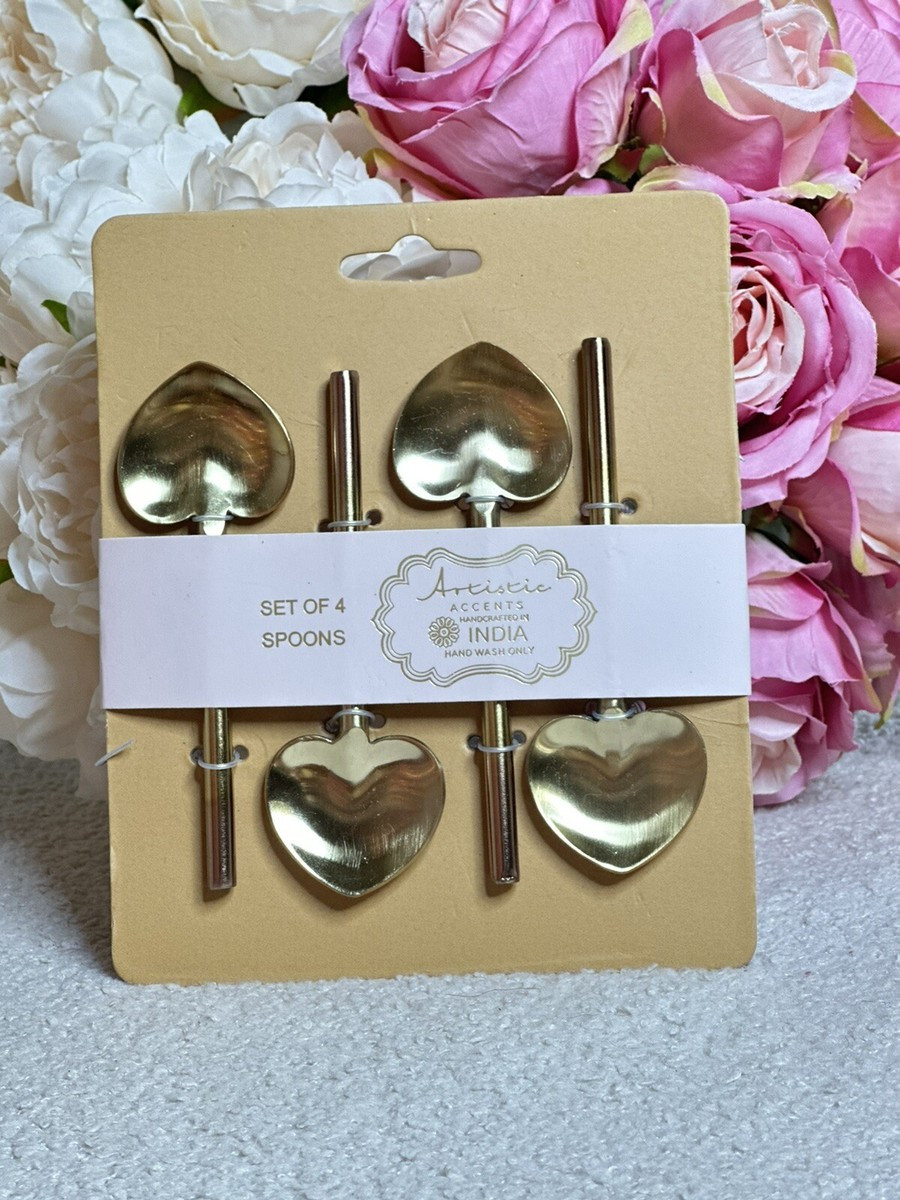 New Artisttic Accents Set of 4 Gold Spoon Handcrafted Heart Shaped Teaspoons  | eBay | eBay US
