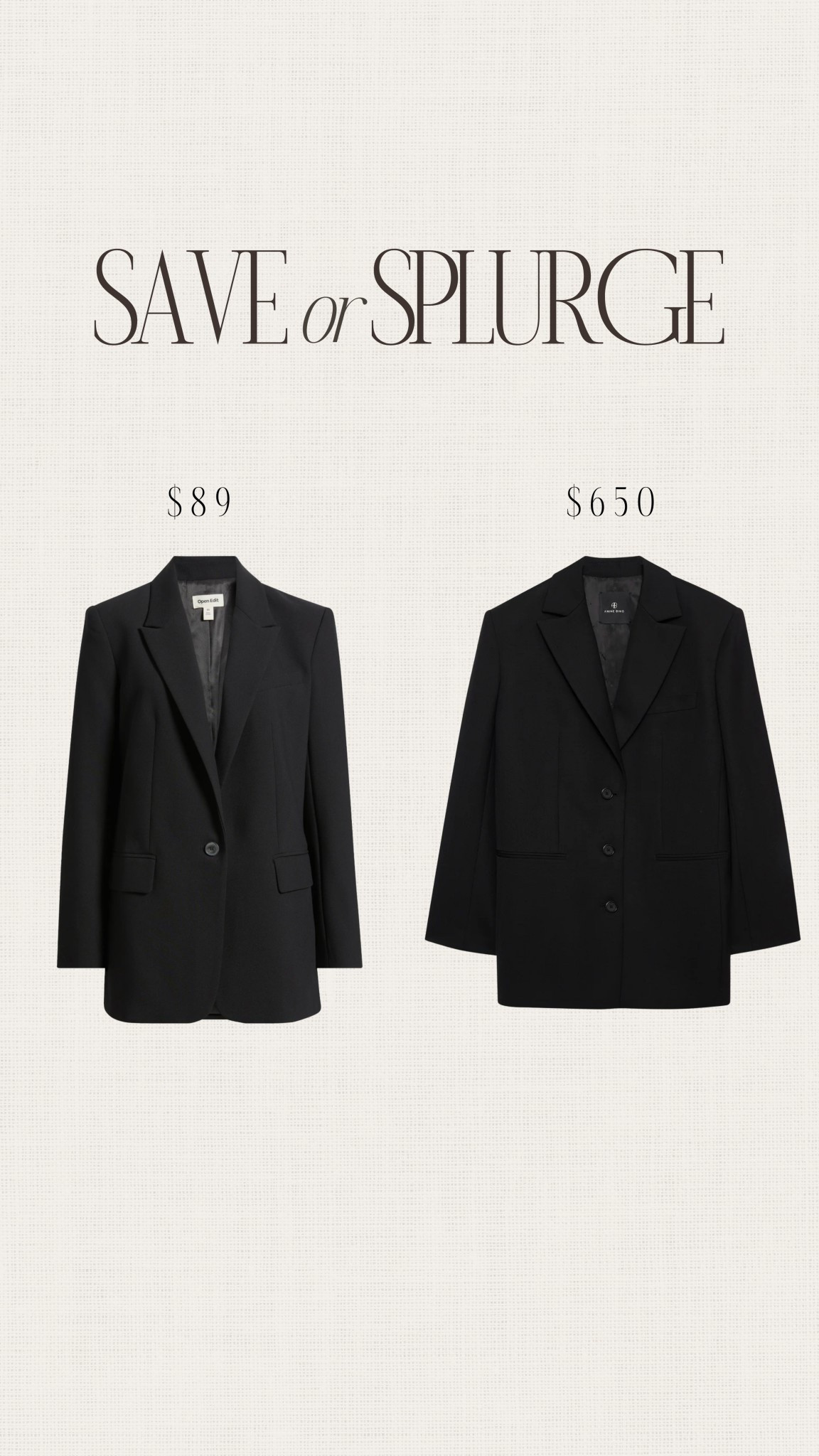 Save or splurge!🙌🏼 having a blazer in your closet is a staple must. They really elevate any outfit and I especially love pairing mine with athleisure.

#LTKFindsUnder100 #LTKOver40 #LTKStyleTip