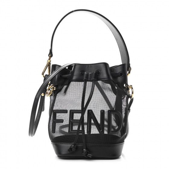 FENDI Mesh Calfskin F is Fendi Logo Embroidered Mini Mon Tresor Bucket Bag Black | Fashionphile