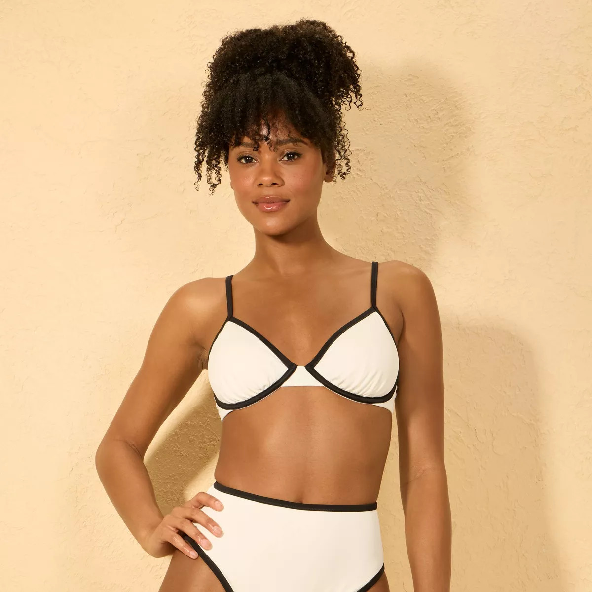 Women's Contrast Binding Demi Underwire Bikini Top - Shade & Shore™ Cream/Black | Target