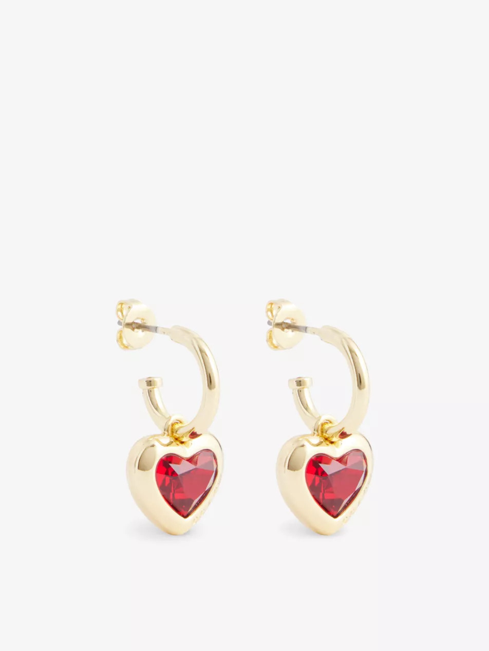 Heart-charm brass huggie hoop earrings | Selfridges