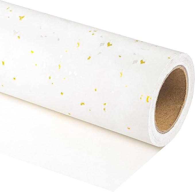 WRAPAHOLIC Wrapping Paper Roll - Mini Roll - 17 Inch X 16.5 Feet - Ivory Gold Foil Design with Si... | Amazon (US)