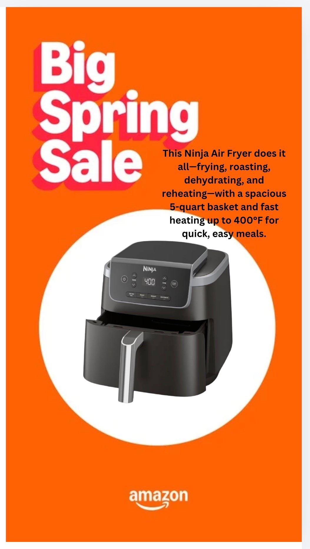 This Ninja Air Fryer does it all—frying, roasting, dehydrating, and reheating—with a spacious 5-quart basket and fast heating up to 400°F for quick, easy meals.

#LTKHome #LTKSaleAlert #LTKfoodie