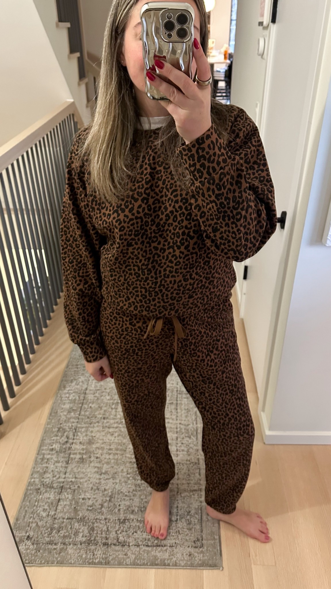 This “Cloud 9” material is so soft and comes in a bunch of different colors for matching sweat sets! 
This leopard print is on major sale — just over $100 for both pieces. 

Fits true to size — I’m wearing a medium in both.

#LTKFindsUnder100 #LTKActive #LTKootd