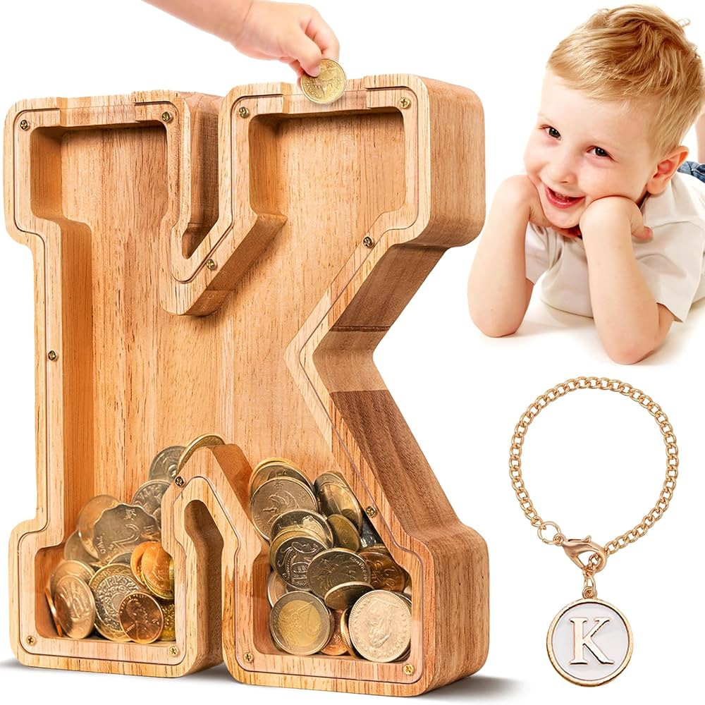SummiDate Wooden Letter Piggy Bank for Kids| Piggy Bank for Boys Girls Toddler| Alphabet K Money ... | Amazon (US)