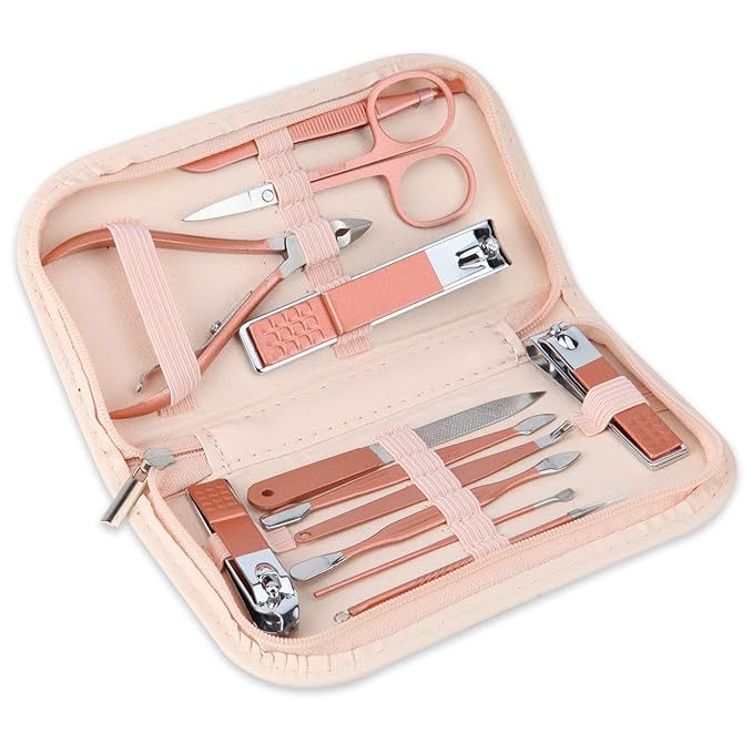 Nail Clippers and Beauty Tool Portable Set, Rose Gold Martensitic Stainless Steel Manicure Set 12... | Amazon (US)