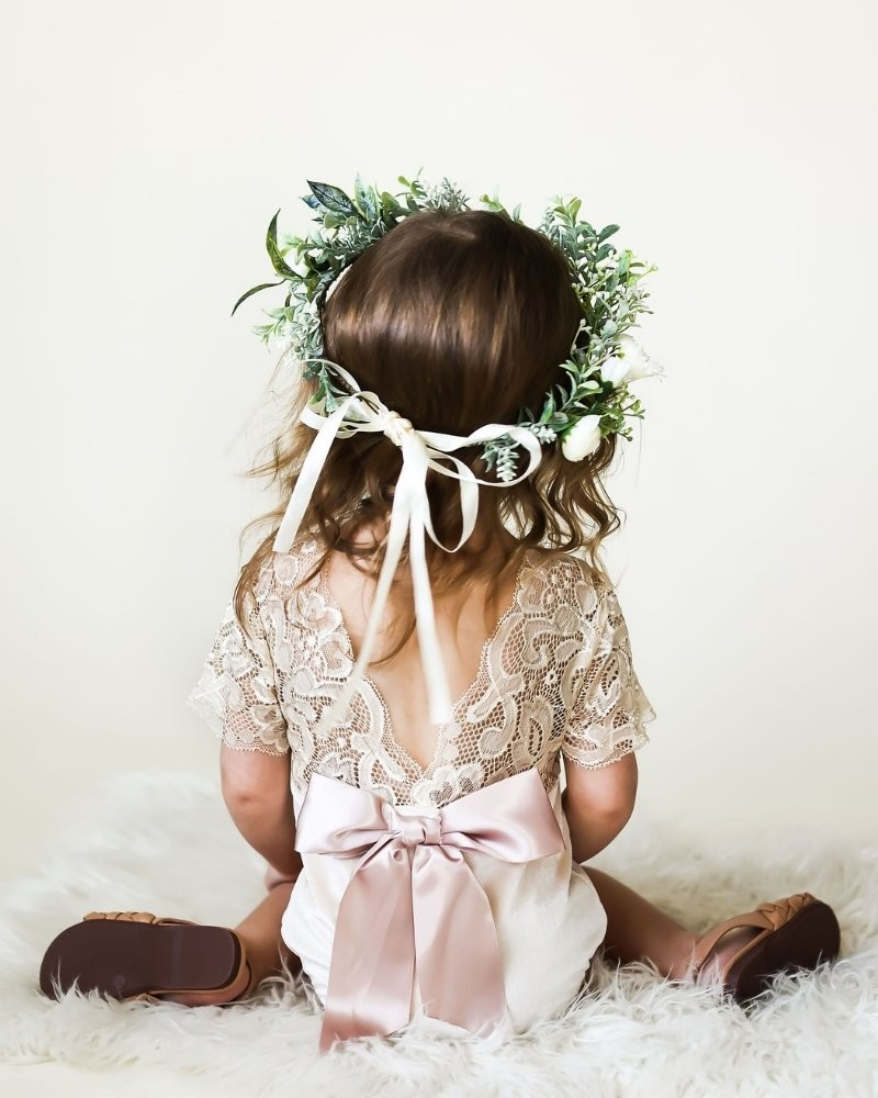 Serenity Lace & Velvet Romper - Ivory | Bailey's Blossoms