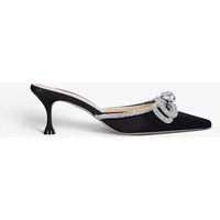 Double Bow crystal-embellished satin heeled mules | Selfridges