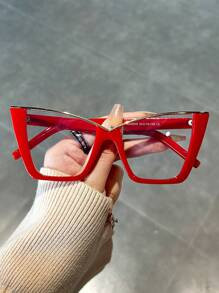 1 Pair Cute Cat Eye Shape Metal Frame Clear Lens Glasses, For Women Street Photography And Daily Use | SHEIN