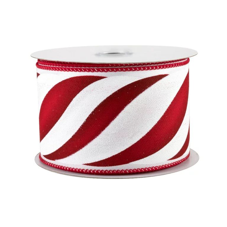 Candy Cane Swirl Christmas Ribbon - 2 1/2" x 10 Yards, Red & White, Wired Edge, Wreath, Gift Wrap... | Walmart (US)