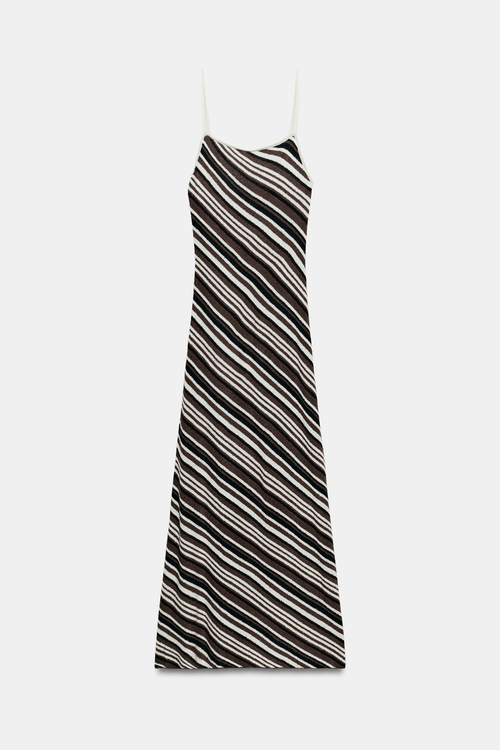 STRIPED RUSTIC MIDI DRESS | Zara UK